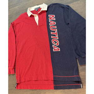 Nautica Men's Rugby Long Sleeve Polo Color block XL/TG Blue Water Challenge